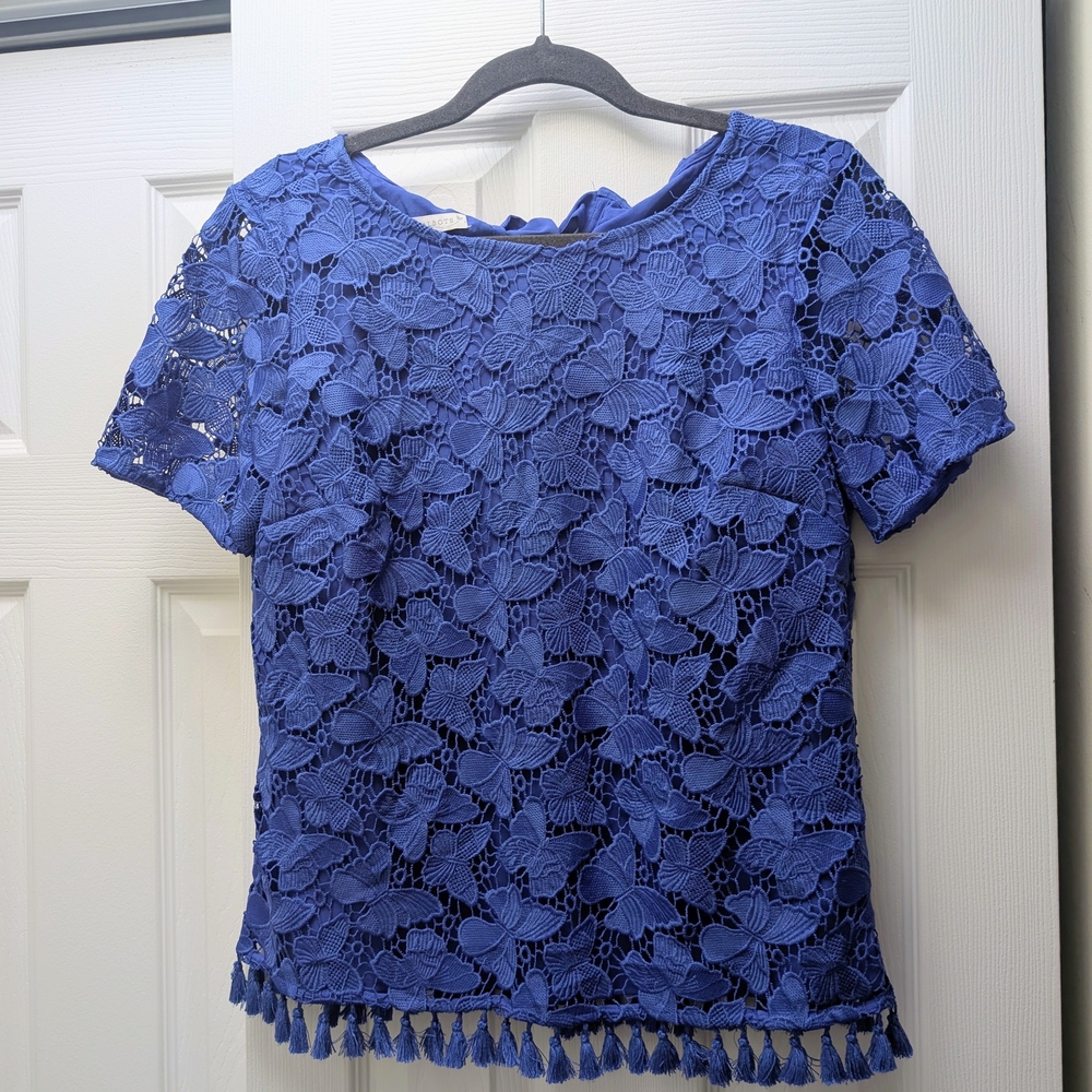 Talbots Blue Floral Lace Blouse